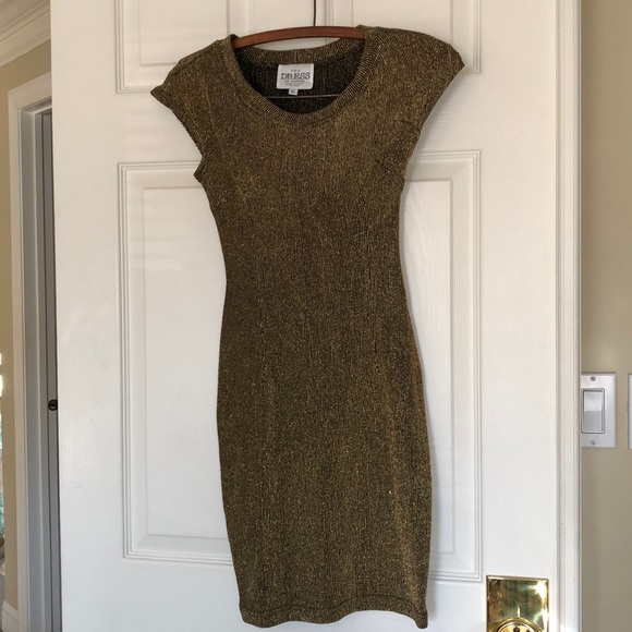 Aka Dress Los Angeles Size S Gold Glitter Stretch - Picture 1 of 5